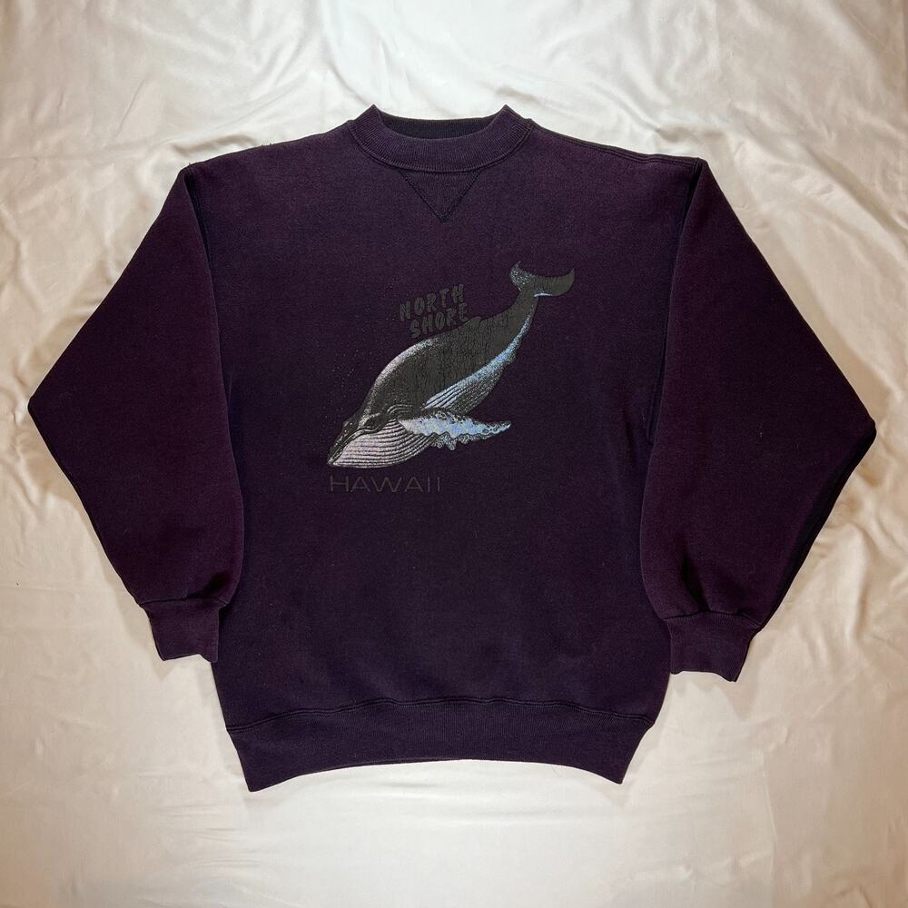 Vintage 90s Hawaii North Shore Whale Sweatshirt Mens L Purple USA Made Surf